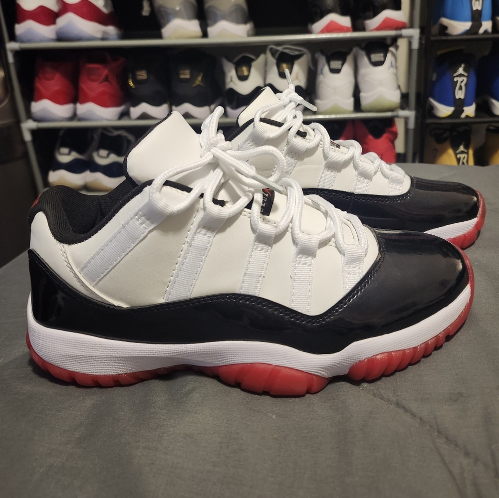 Jordan Low Retro Sneakers in White, Black & Red